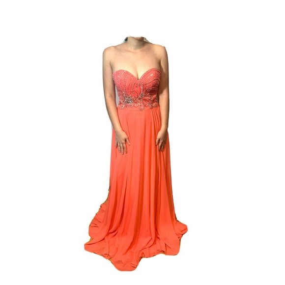 Cache Dresses & Skirts - NWT Pink Coral Dress Size 2 Long Sleeveless Prom Formal Rhinestones Beautiful